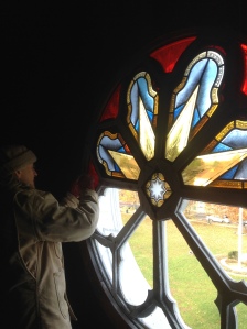 Stained glass rose window by Debora Coombs for Trinity Episcopal, Branford CT