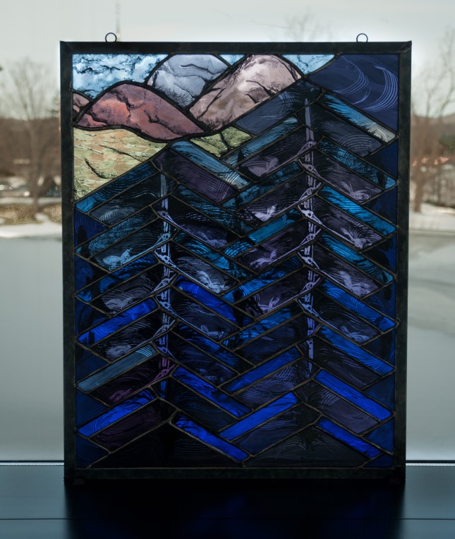 Stained glass by Katie Westervelt made during Williams College Winter Study 2015 course with Debora Coombs